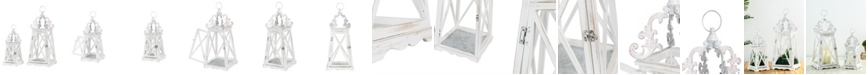 Glitzhome Set of 2&nbsp; Wash White&nbsp; Farmhouse Modern Wooden Lanterns With 3D Metal Lace Top